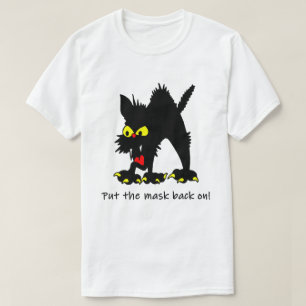 Funny Halloween Black Cat Arched Back Mask On Joke T-Shirt