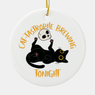 funny halloween black cat ceramic ornament