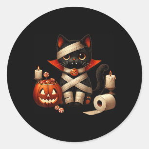 Funny Halloween Black Cat Dracula Costume Trick Or Classic Round Sticker