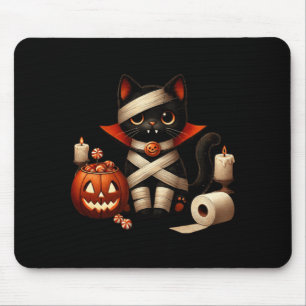 Funny Halloween Black Cat Dracula Costume Trick Or Mouse Pad