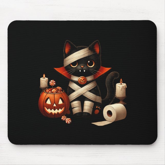Funny Halloween Black Cat Dracula Costume Trick Or Mouse Pad (Front)