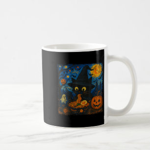 Funny Halloween Black Cat Eating Ramen Starry Nigh Coffee Mug