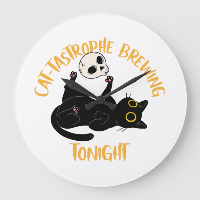 funny halloween black cat large clock (Front)