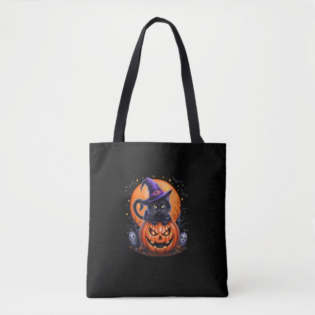 Funny Halloween Black Cat Pumpkin Costume Cat Love Tote Bag (Front)