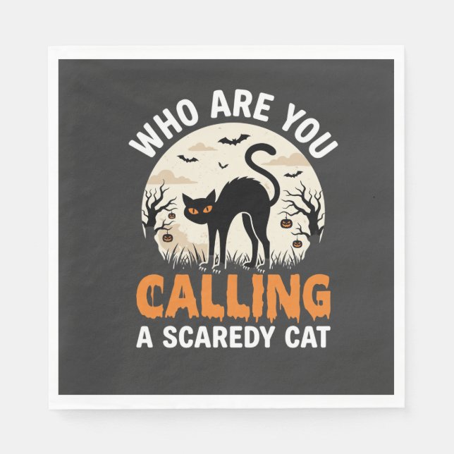 Funny Halloween Black Cat Scaredy Cat Vector Desig Napkin (Front)