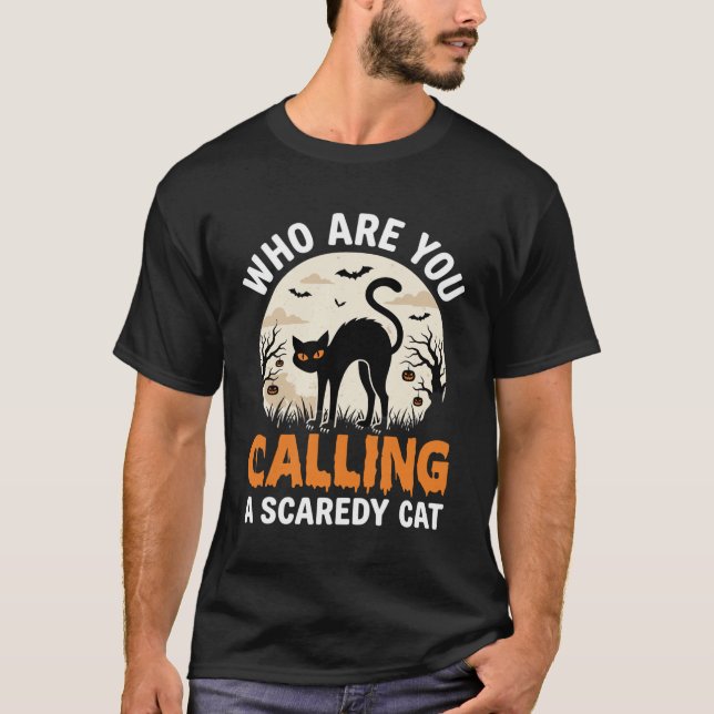 Funny Halloween Black Cat Scaredy Cat Vector Desig T-Shirt (Front)