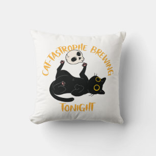 funny halloween black cat throw pillow