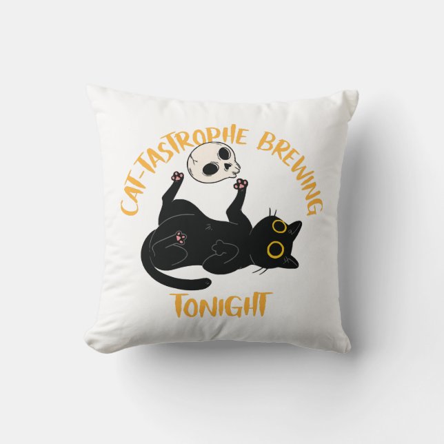 funny halloween black cat throw pillow (Front)