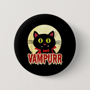 Funny Halloween Black Cat Vampurr Vampire Design 2 Inch Round Button