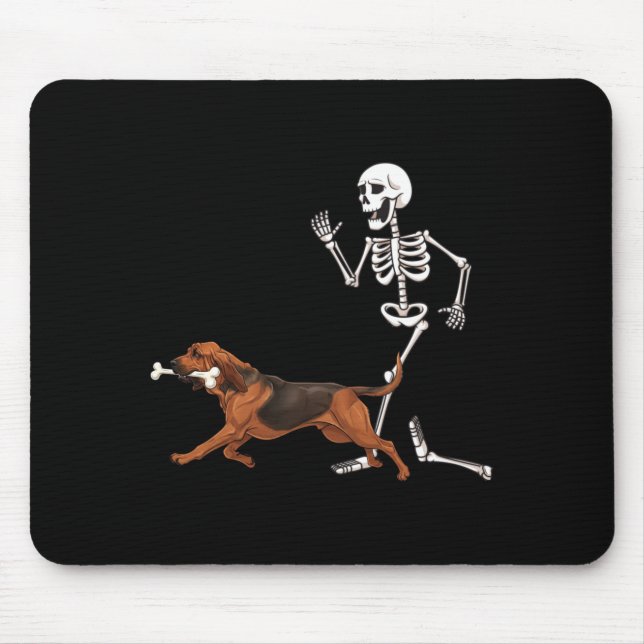 Funny Halloween Bloodhound and Skeleton Mouse Pad (Front)