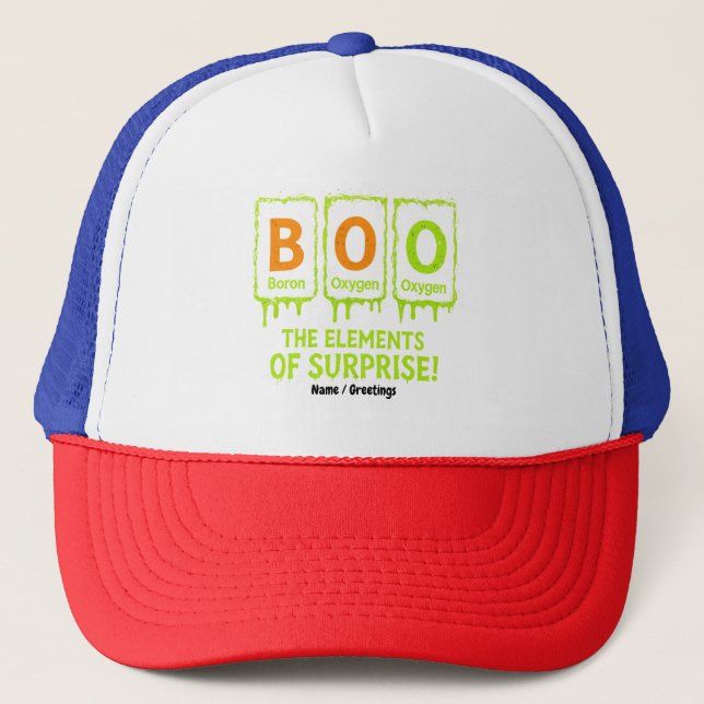 Funny Halloween Boo Elements Science Surprise Gift Trucker Hat (Front)