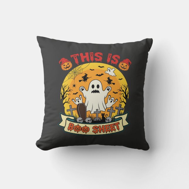 Funny Halloween Boo Sheet Ghost Graveyard Throw Pillow (Front)