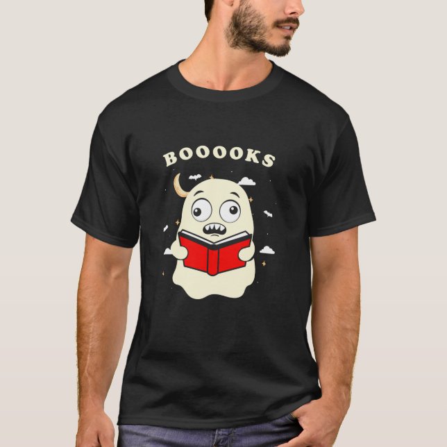 Funny Halloween Booooks Ghost Reading Library Book T-Shirt (Front)