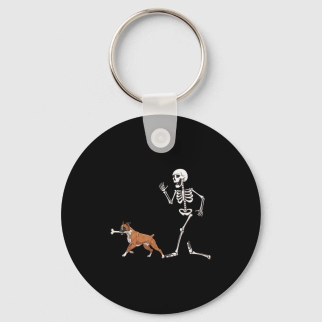 Funny Halloween Boxer And Skeleton  Keychain (Front)