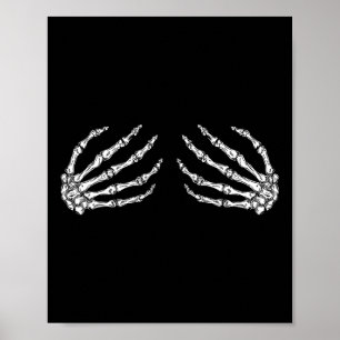 Funny Halloween Breast Costume Fun Skeleton Hands  Poster