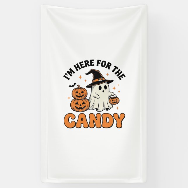 Funny Halloween Candy Ghost Pumpkin Vintage Design Banner (Vertical)