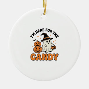 Funny Halloween Candy Ghost Pumpkin Vintage Design Ceramic Ornament
