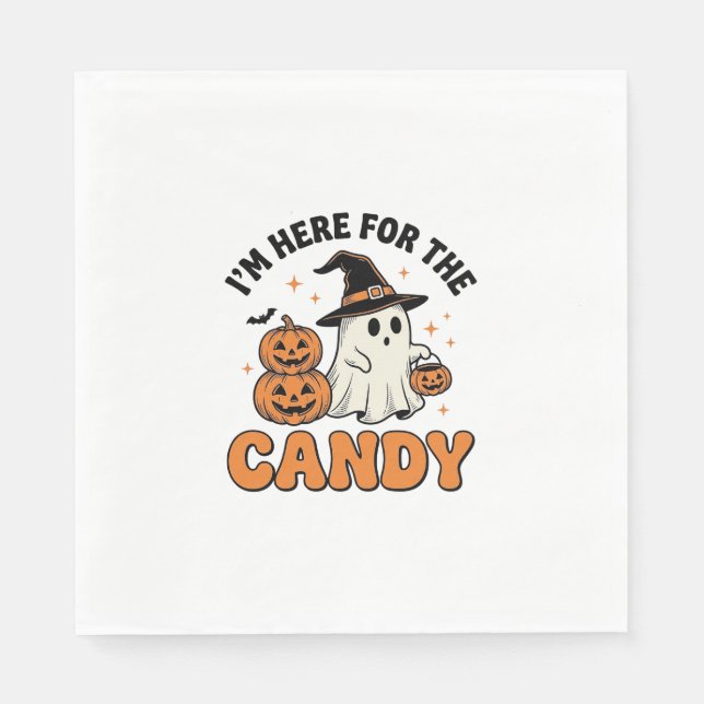 Funny Halloween Candy Ghost Pumpkin Vintage Design Napkin (Front)