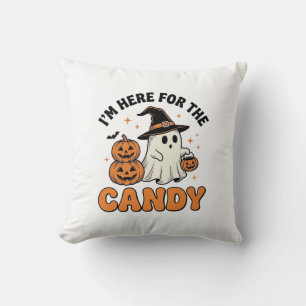 Funny Halloween Candy Ghost Pumpkin Vintage Design Throw Pillow