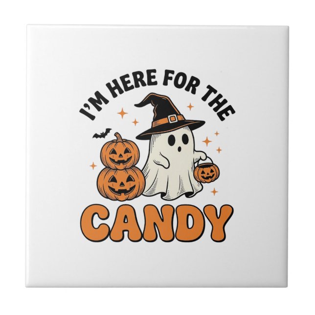 Funny Halloween Candy Ghost Pumpkin Vintage Design Tile (Front)