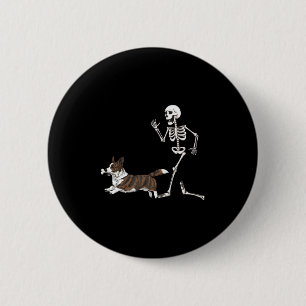 Funny Halloween Cardigan Welsh Corgi And Skeleton 2 Inch Round Button