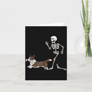 Funny Halloween Cardigan Welsh Corgi And Skeleton Card