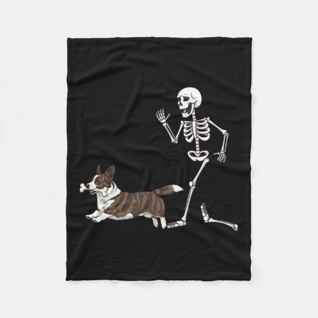 Funny Halloween Cardigan Welsh Corgi And Skeleton  Fleece Blanket (Front)