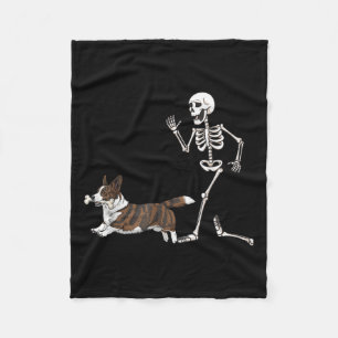Funny Halloween Cardigan Welsh Corgi And Skeleton Fleece Blanket