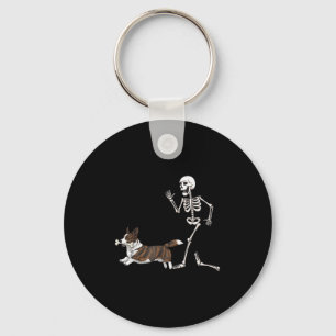 Funny Halloween Cardigan Welsh Corgi And Skeleton  Keychain