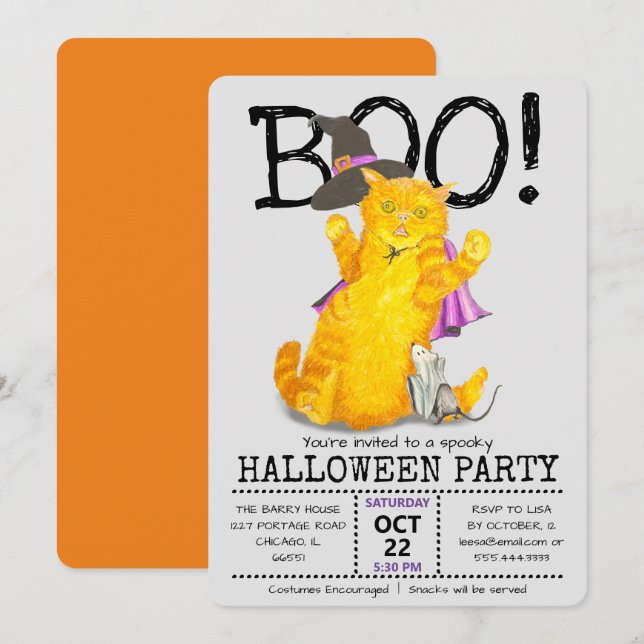 Funny Halloween Cat and Mouse Party Invitation (Front/Back)