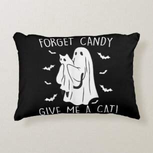 Funny Halloween Cat Ghost Forget Candy Give Me Cat Accent Pillow