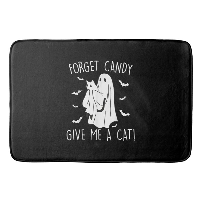 Funny Halloween Cat Ghost Forget Candy Give Me Cat Bath Mat (Front)