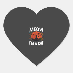 Funny Halloween Cat Moon Silhouette Graphic Heart Sticker