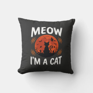 Funny Halloween Cat Moon Silhouette Graphic Throw Pillow