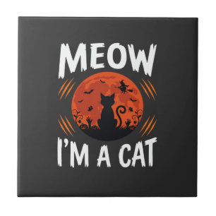 Funny Halloween Cat Moon Silhouette Graphic Tile