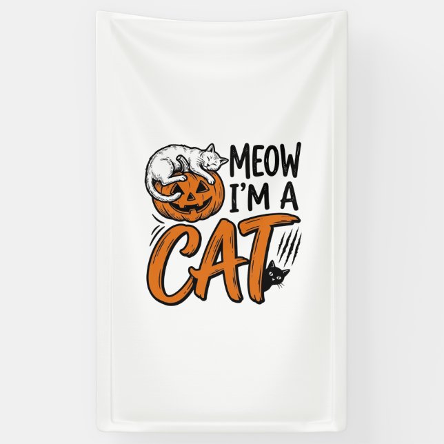 Funny Halloween Cat Pumpkin Typography Shirt Desig Banner (Vertical)