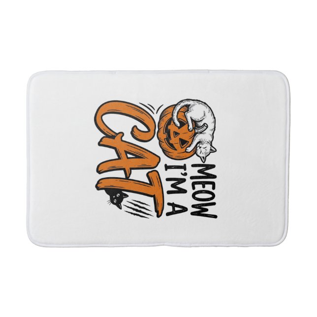Funny Halloween Cat Pumpkin Typography Shirt Desig Bath Mat (Front)