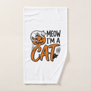 Funny Halloween Cat Pumpkin Typography Shirt Desig Hand Towel