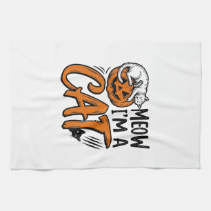 Funny Halloween Cat Pumpkin Typography Shirt Desig Kitchen Towel
