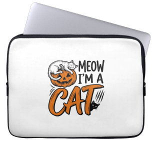Funny Halloween Cat Pumpkin Typography Shirt Desig Laptop Sleeve