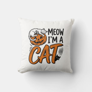 Funny Halloween Cat Pumpkin Typography Shirt Desig Throw Pillow