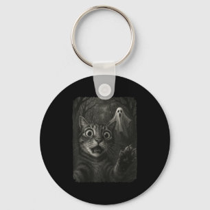 Funny Halloween Cat Selfie With Soky Cat Ghost Lov Keychain