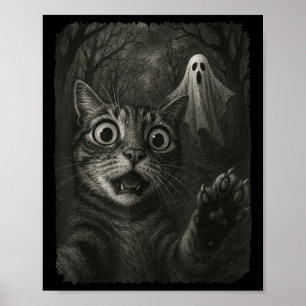 Funny Halloween Cat Selfie With Soky Cat Ghost Lov Poster