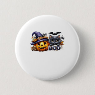 Funny Halloween Cat Sticker � Witch Hat, Pumpkin a 2 Inch Round Button