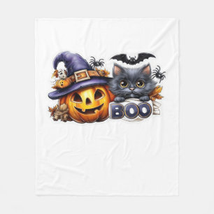 Funny Halloween Cat Sticker  Witch Hat, Pumpkin an Fleece Blanket