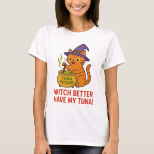 Funny Halloween Cat Witch T-Shirt 