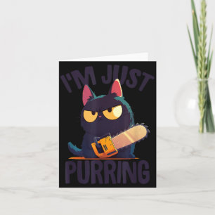 Funny Halloween Cat With Chainsaw Murderous Black Card
