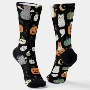 Funny Halloween Cats and Pumpkins  Socks