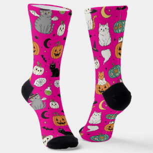 Funny Halloween Cats and Pumpkins  Socks