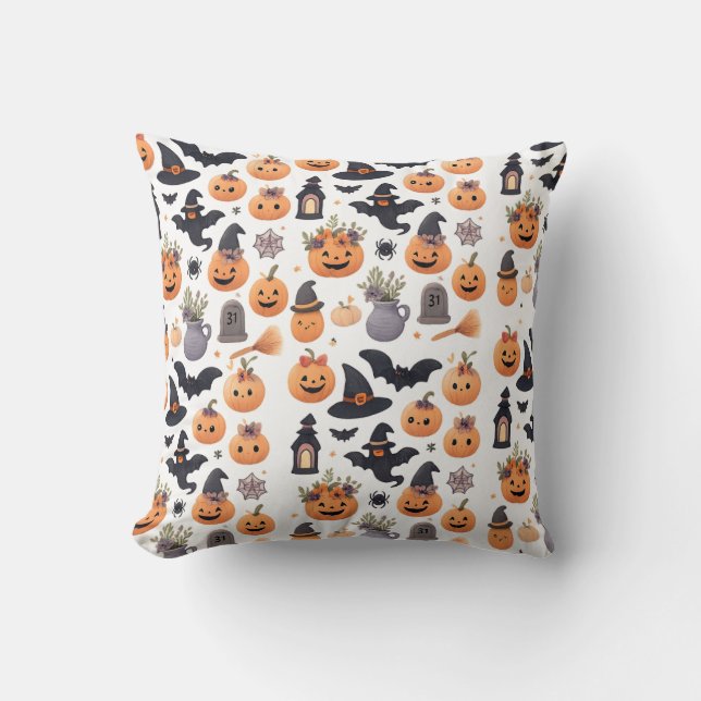 Funny Halloween Chats Coussin - Éffrayant mignonne (Recto)